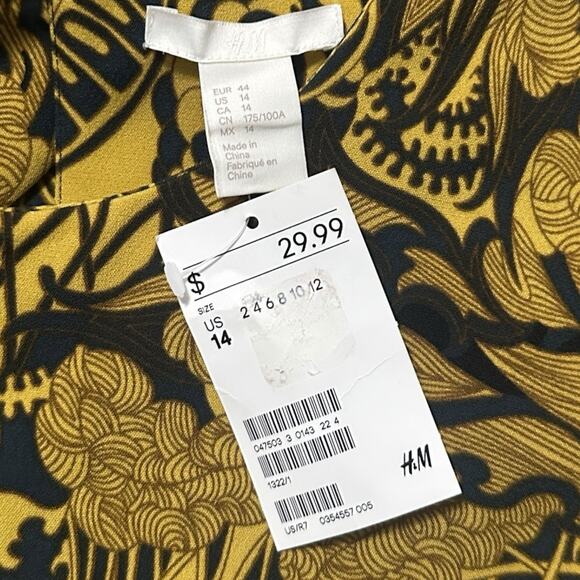 H&M Women’s 14 Shift Dress Blue Gold Abstract Print Bold Retro Chic Mod NWT - Picture 6 of 9